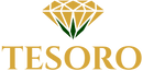 Logo of Tesoro with a diamond and leaf design on a white background